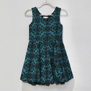 Knitworks Teal Satin Dress w/ Tulle Hem & Velvet Embellishments